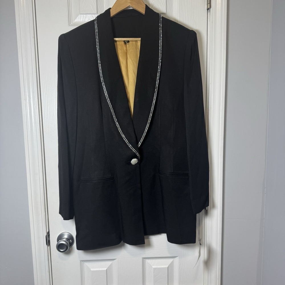 Vtg 90s HIGH POINT New York‎ Embellished Rhinestones Blazer Jacket XL Black NWT